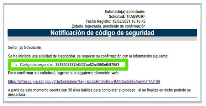 código de seguridad email para solicitar NIT en línea