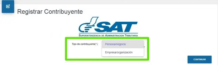 tipo de contribuyente para solicitar el NIT en línea en el portal SAT