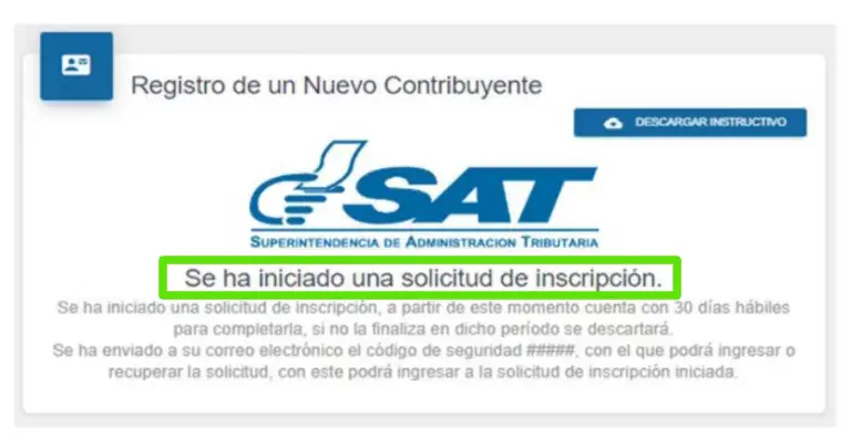 inicio de solicitud de inscripción de NIT en línea en el portal SAT