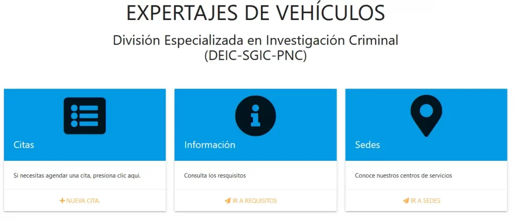 Guía para pedir cita en línea de expertaje de vehículos PNC en línea