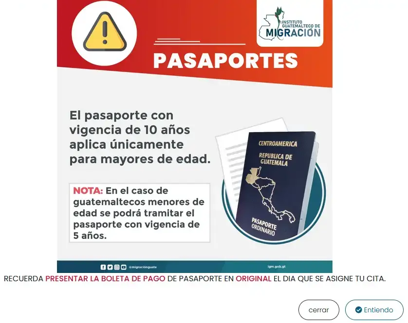 información de cita y vigencia de pasaportes
