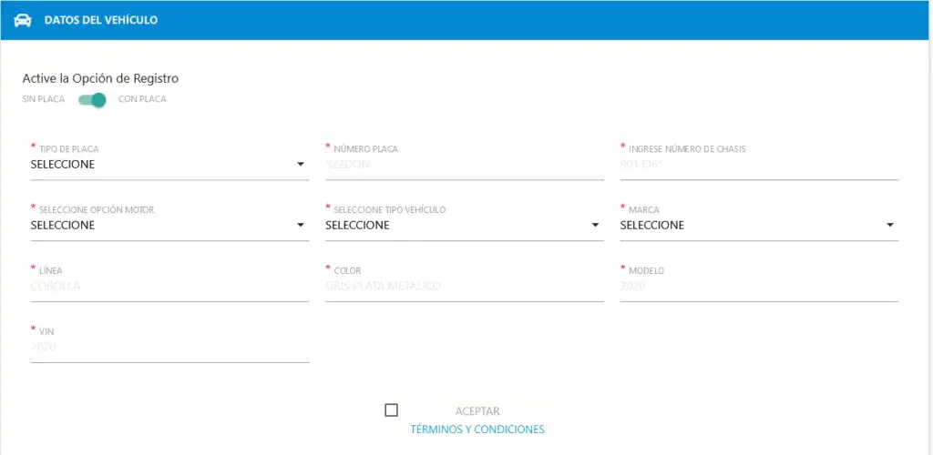 datos del vehículo para cita expertaje PNC vehículo Guatemala