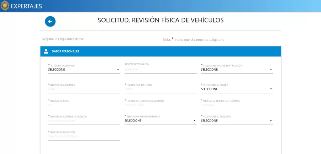 datos personales cita expertaje vehículo en línea